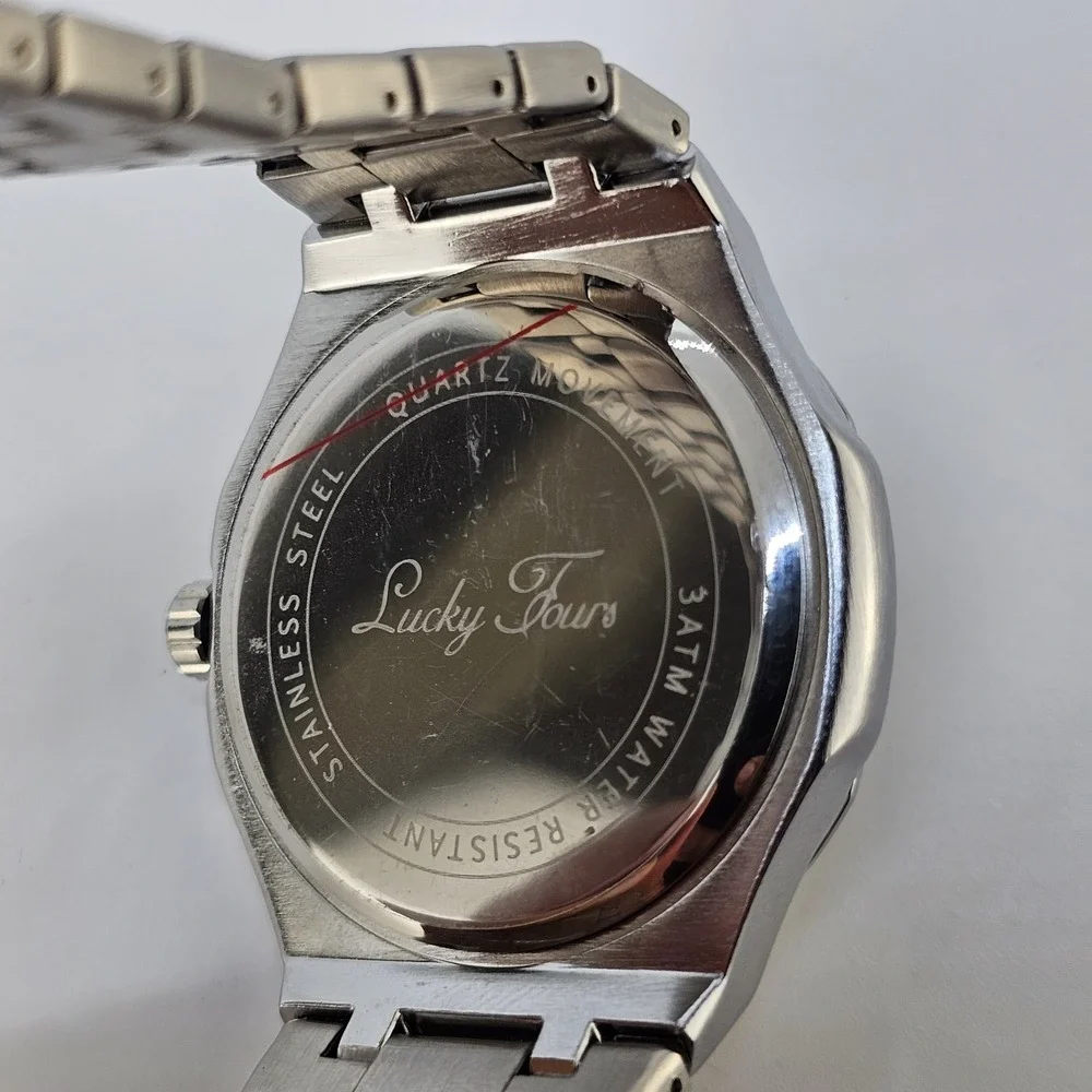 Lucky Fours Men's Watch 44MM Champagne Dial Day Date Gray Band 8